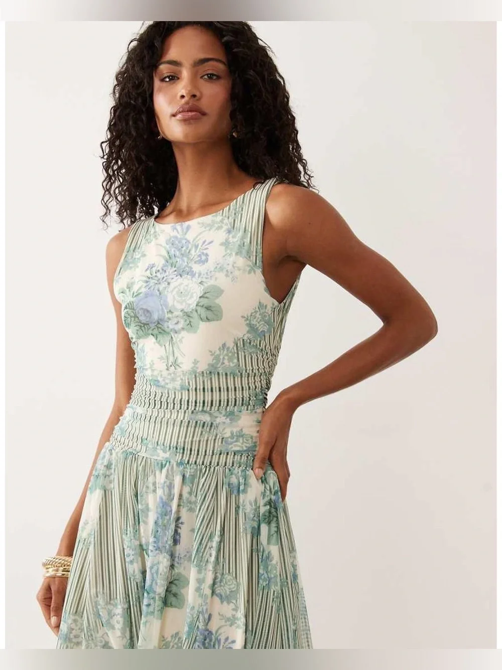 Abercrombie & Fitch Floral Maxi Dress M Coquette Cottagecore Knit Sleeveless